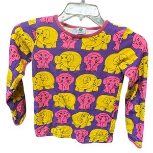 småfolk Girls SZ 7-8 Elephant Print long sleeve T-shirt